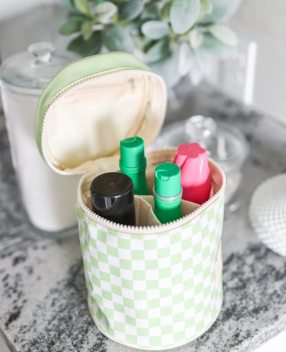 Barrel Organizer Lime Checkered Toiletry Bag