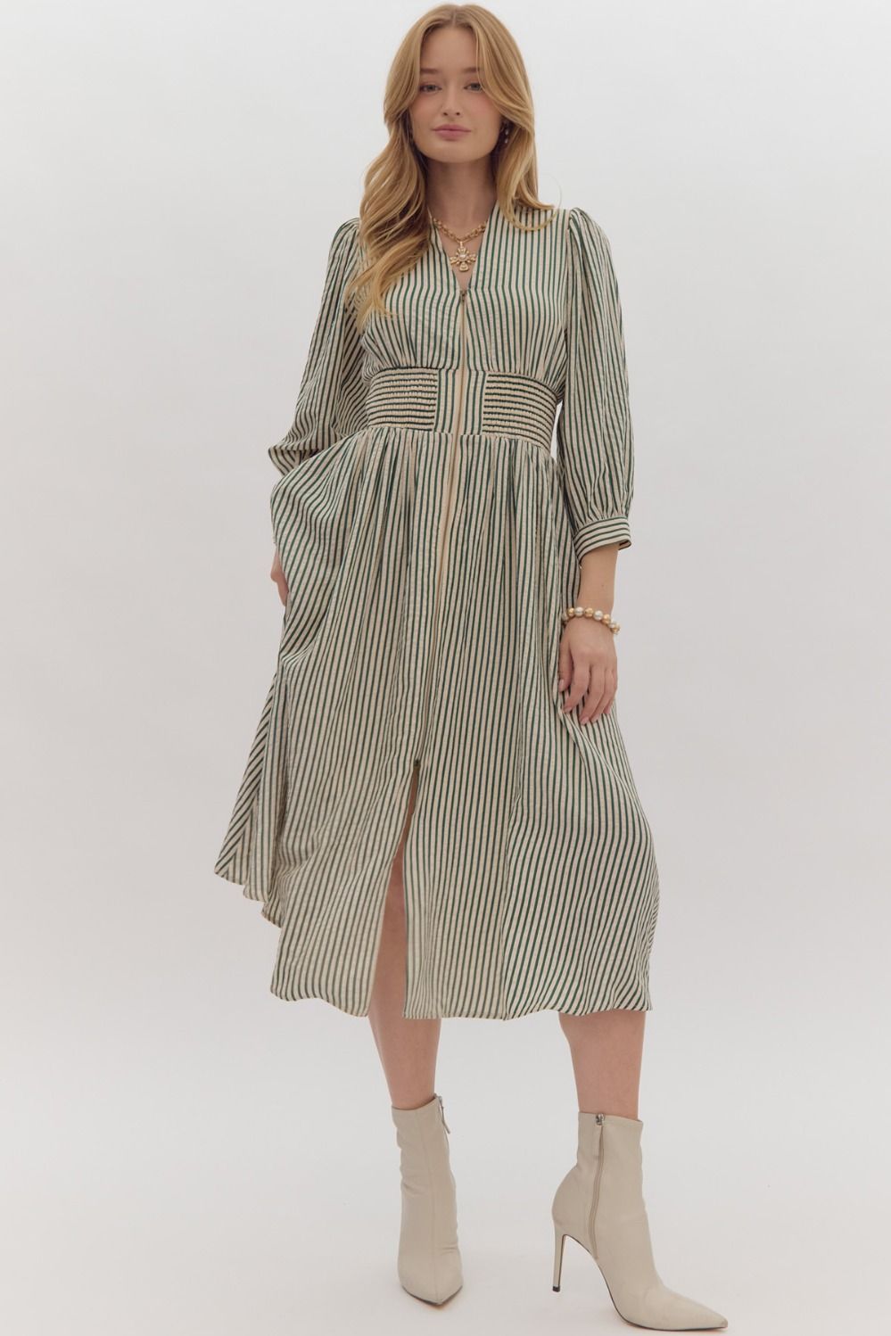 Much to Do Green Midi Dress