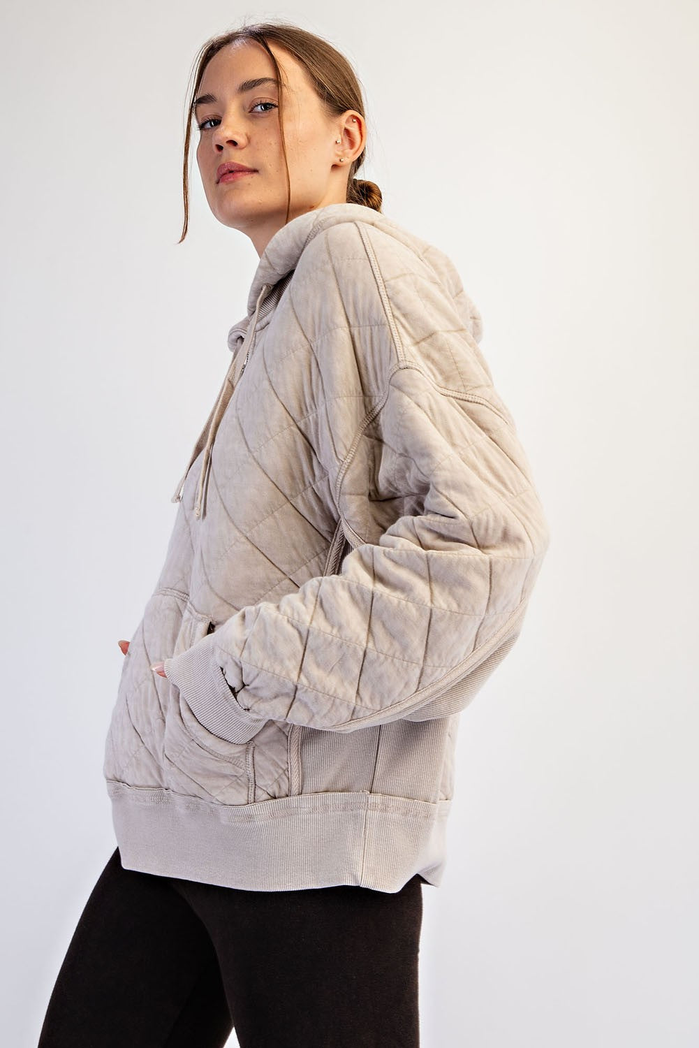 Small Town Story Beige Half Zip Top