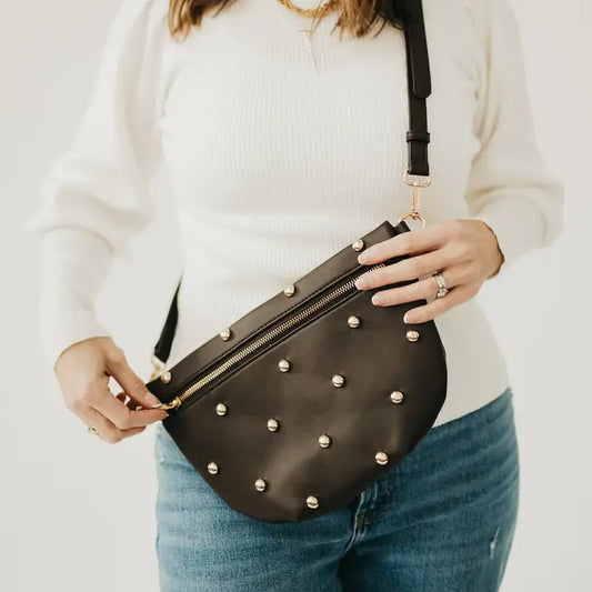 Chic Gold Studded Westlyn Chocolate Belt Bag