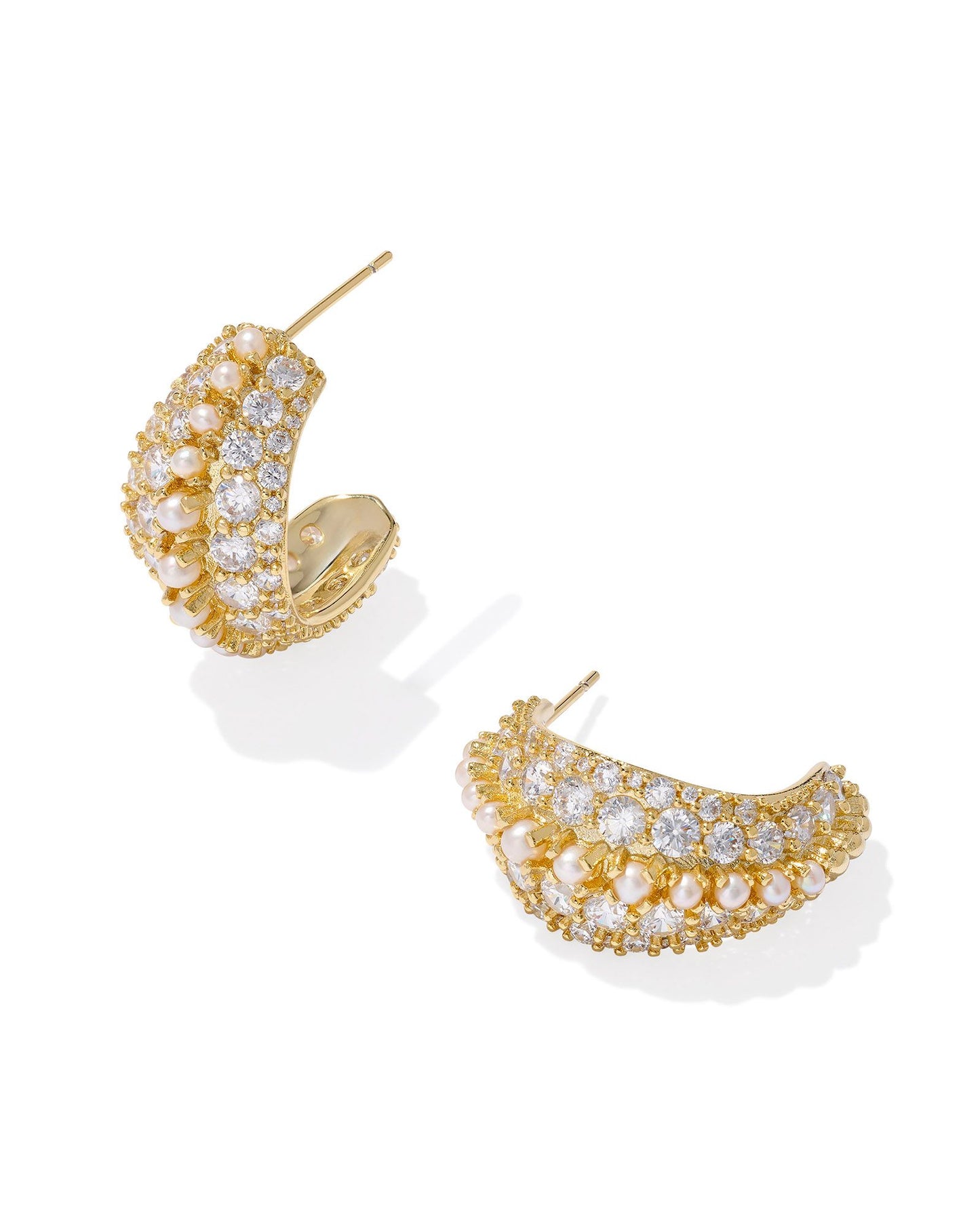 Krista Gold Hoop Earrings in White Mix