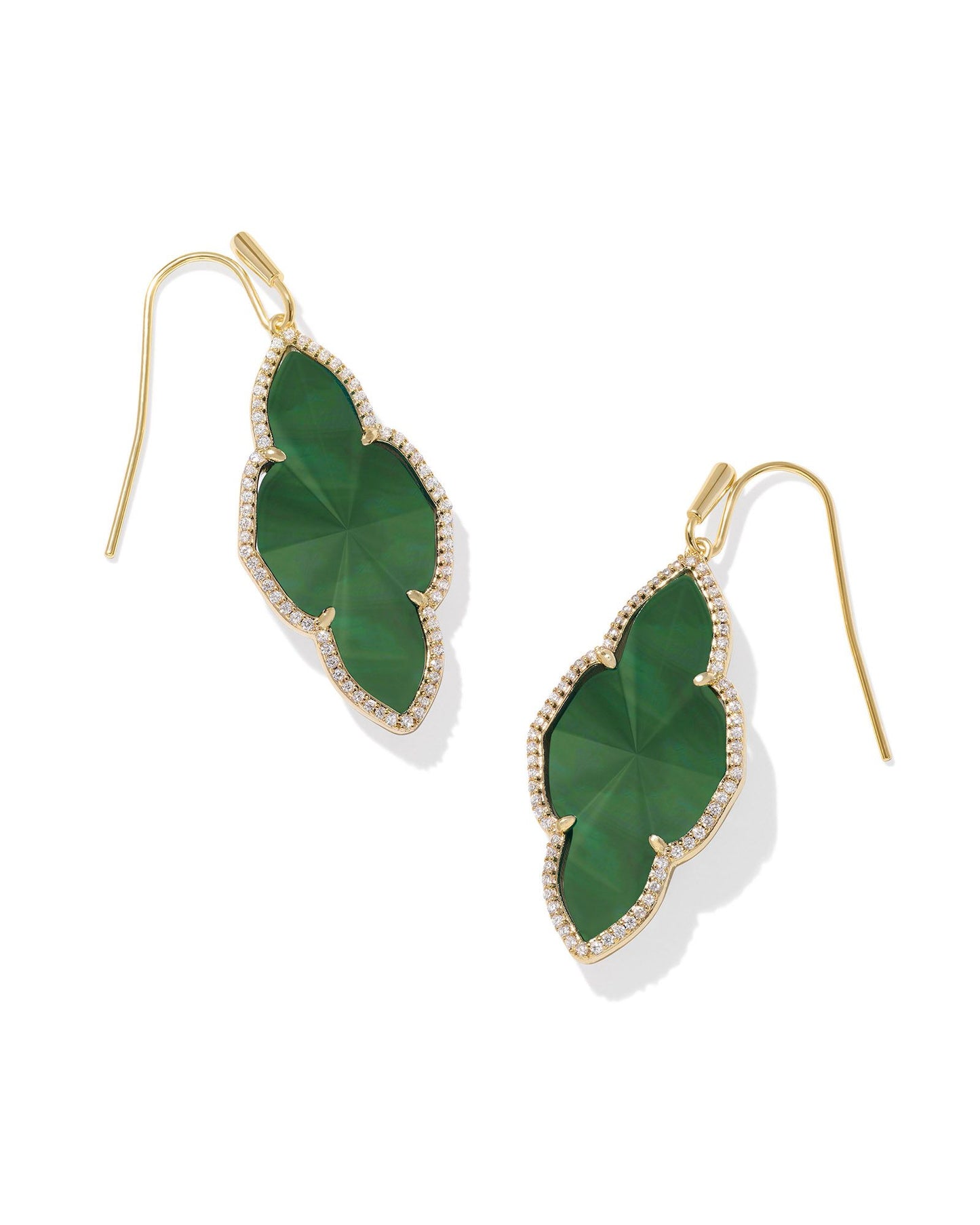 Abbie Pave Frame Gold Drop Earrings in Green Illusion