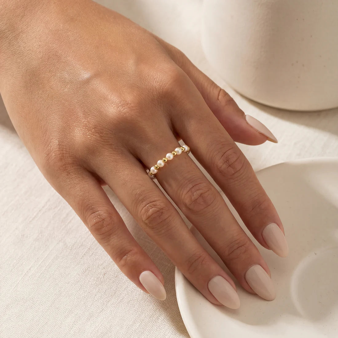 May 14k Gold Filled Beaded Stretchy Ring – Ribbon Chix