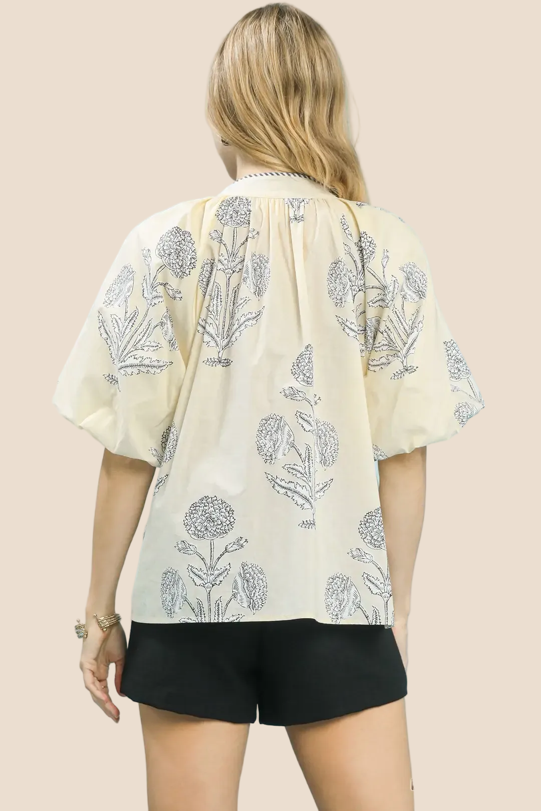 Petal Promises Ecru Black Top