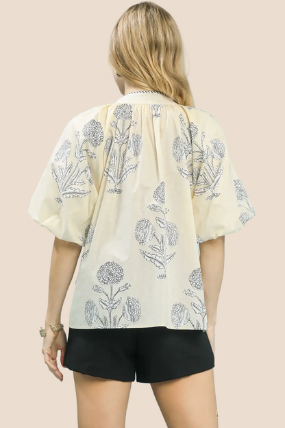 Petal Promises Ecru Black Top