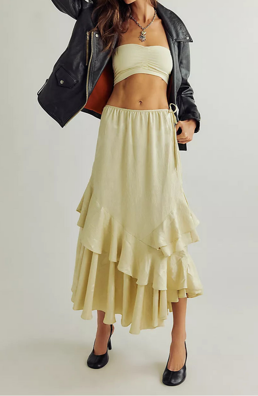 Autumn Promenade  Tea Cookie Maxi Skirt