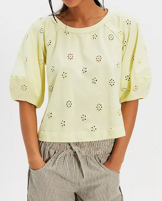 Jessie Lemon Water Combo Eyelet Top