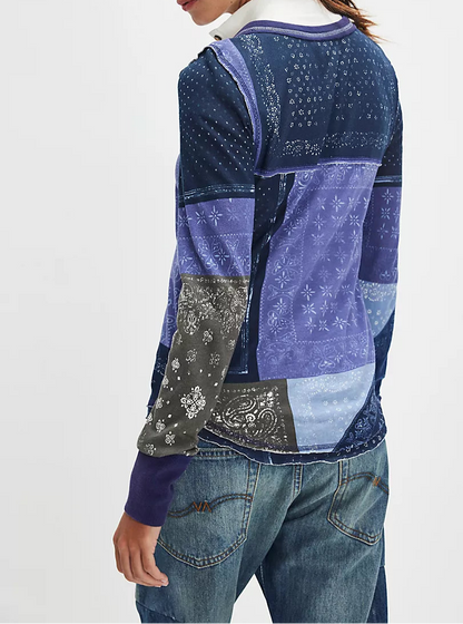 Indie Printed Cuff Indigo Combo Top