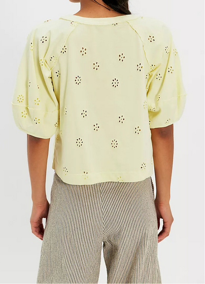 Jessie Lemon Water Combo Eyelet Top