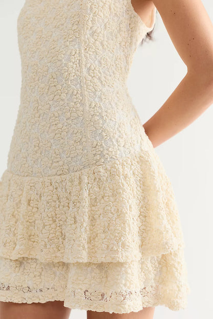 Slow Burn Lace Natural Combo Mini Dress
