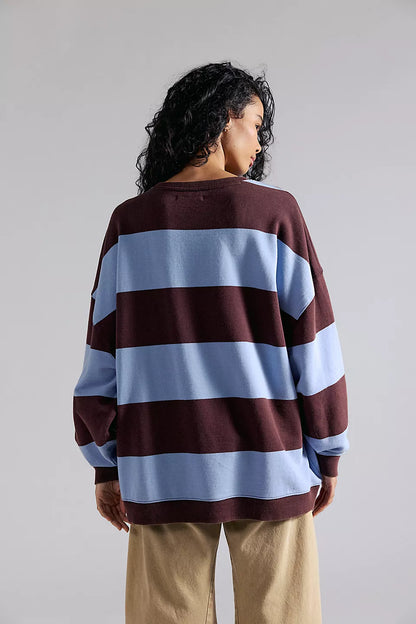 Classic Striped Periwinkle Combo Oversized Crewneck
