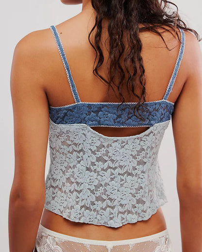 All Day Lace Pearl Blue Cami Top