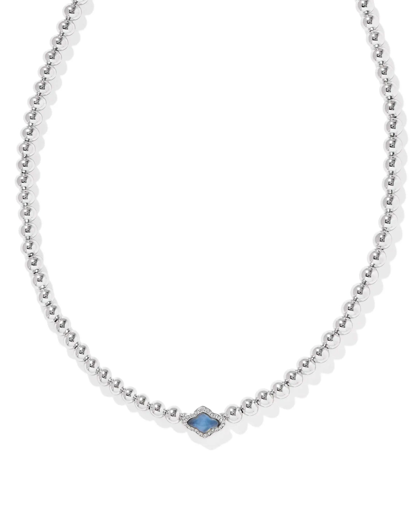 Abbie Silver Beaded Necklace in Light Blue Mother-of-Pearl