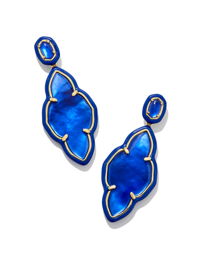 Abbie Gold Enamel Frame Statement Earrings in Cobalt Illusion