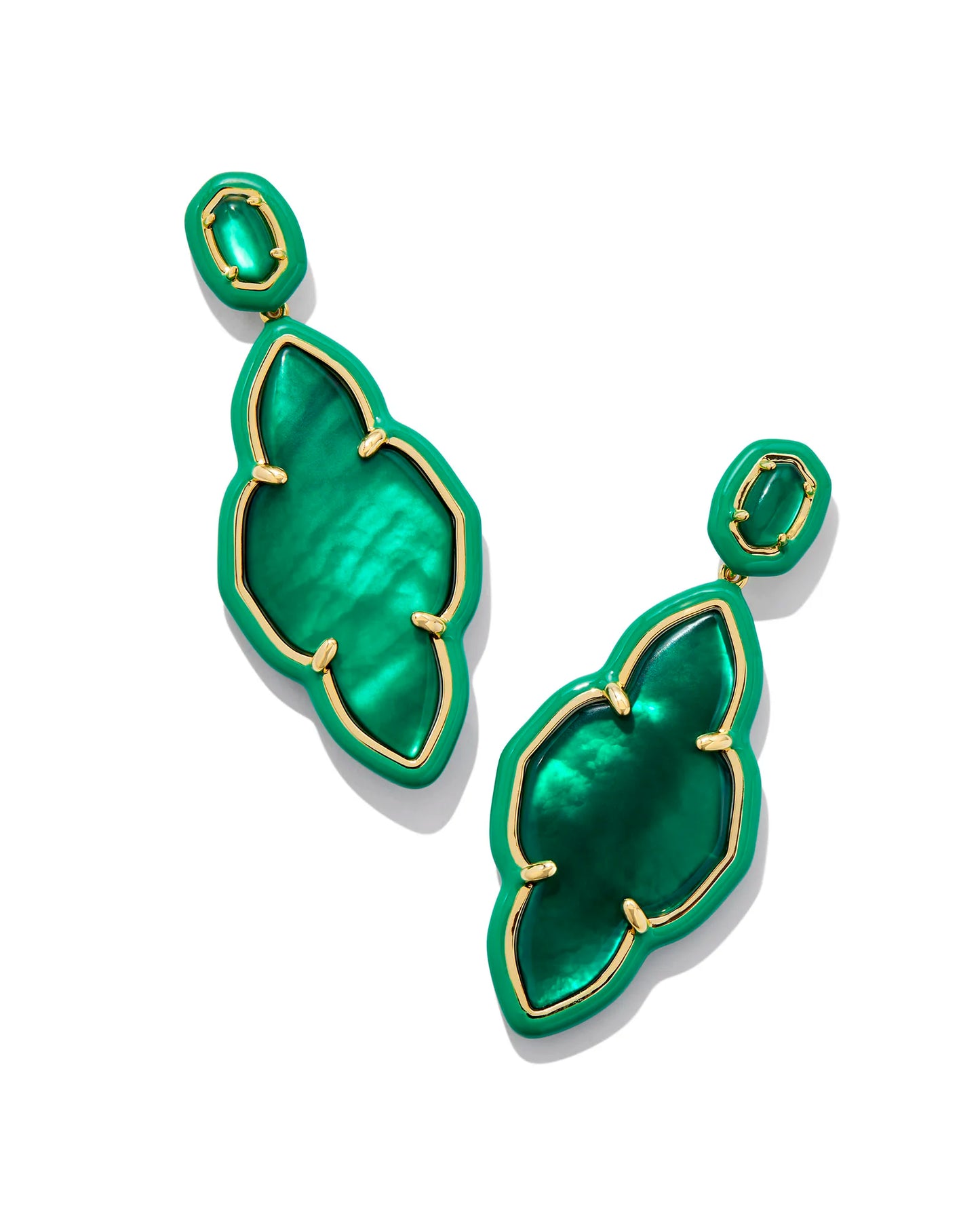 Abbie Gold Enamel Frame Statement Earrings in Emerald Illusion