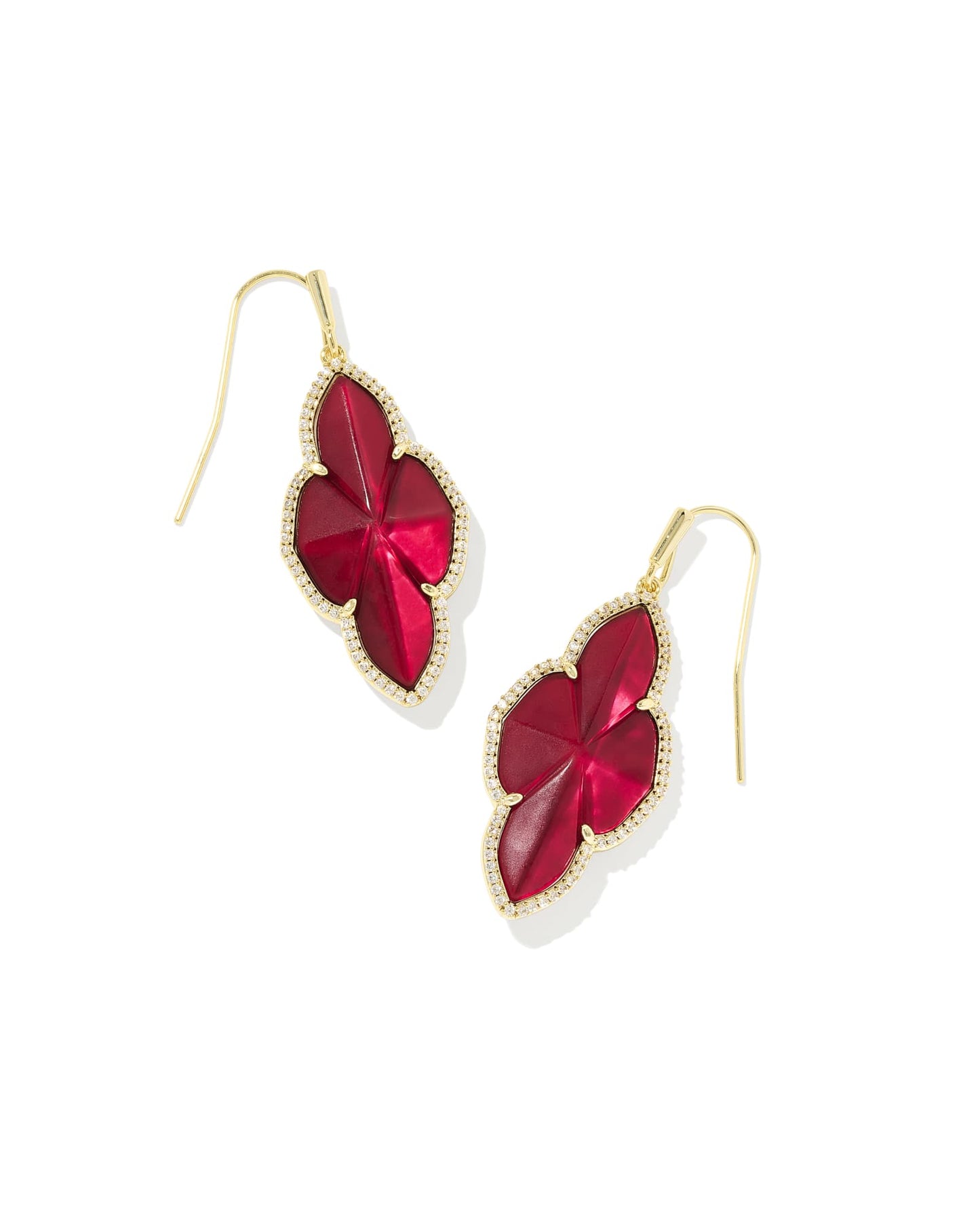 Abbie Pave Frame Gold Drop Earrings in Cranberry Illusion