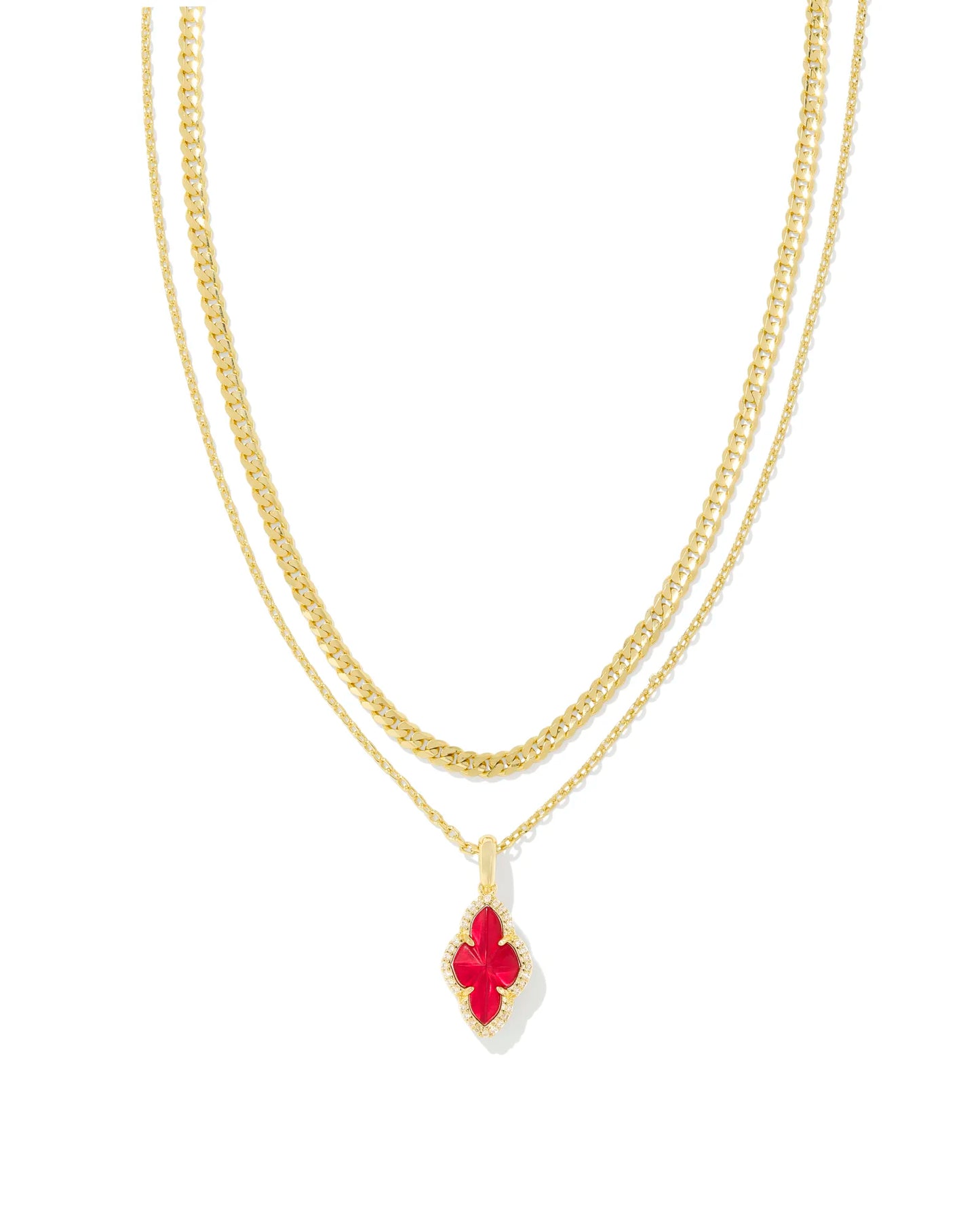 Abbie Pave Frame Gold Multi Strand Necklace in Cranberry Illusion