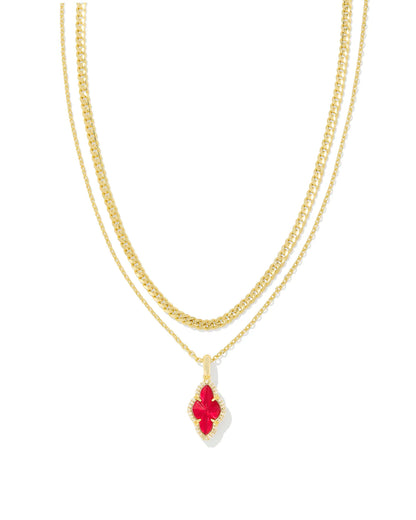 Abbie Pave Frame Gold Multi Strand Necklace in Cranberry Illusion