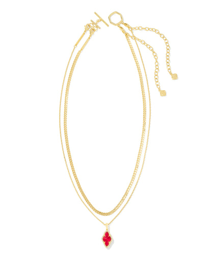 Abbie Pave Frame Gold Multi Strand Necklace in Cranberry Illusion