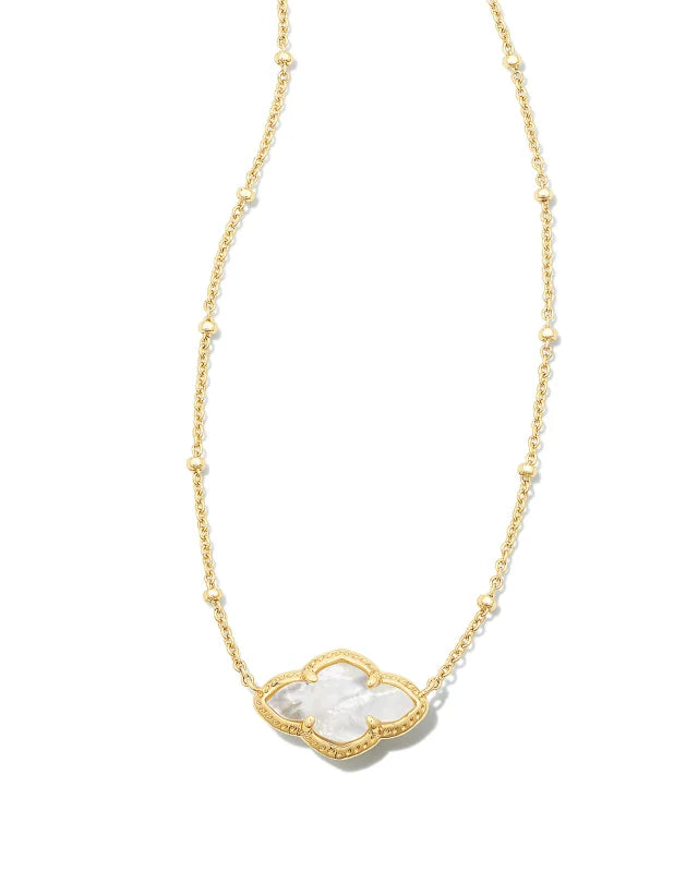 Abbie Gold Pendant Necklace in Ivory Mother-of-Pearl