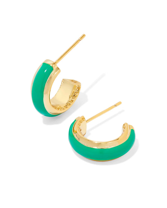 Ainsley Gold Huggie Earrings in Green Enamel