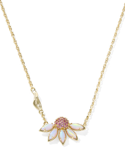 Anya Flower Gold Short Pendant Necklace in Light Pink Mix