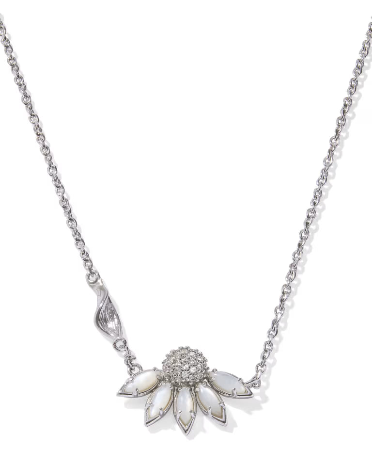 Anya Flower Silver Short Pendant Necklace in Ivory Mix