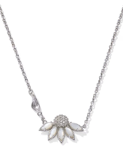Anya Flower Silver Short Pendant Necklace in Ivory Mix