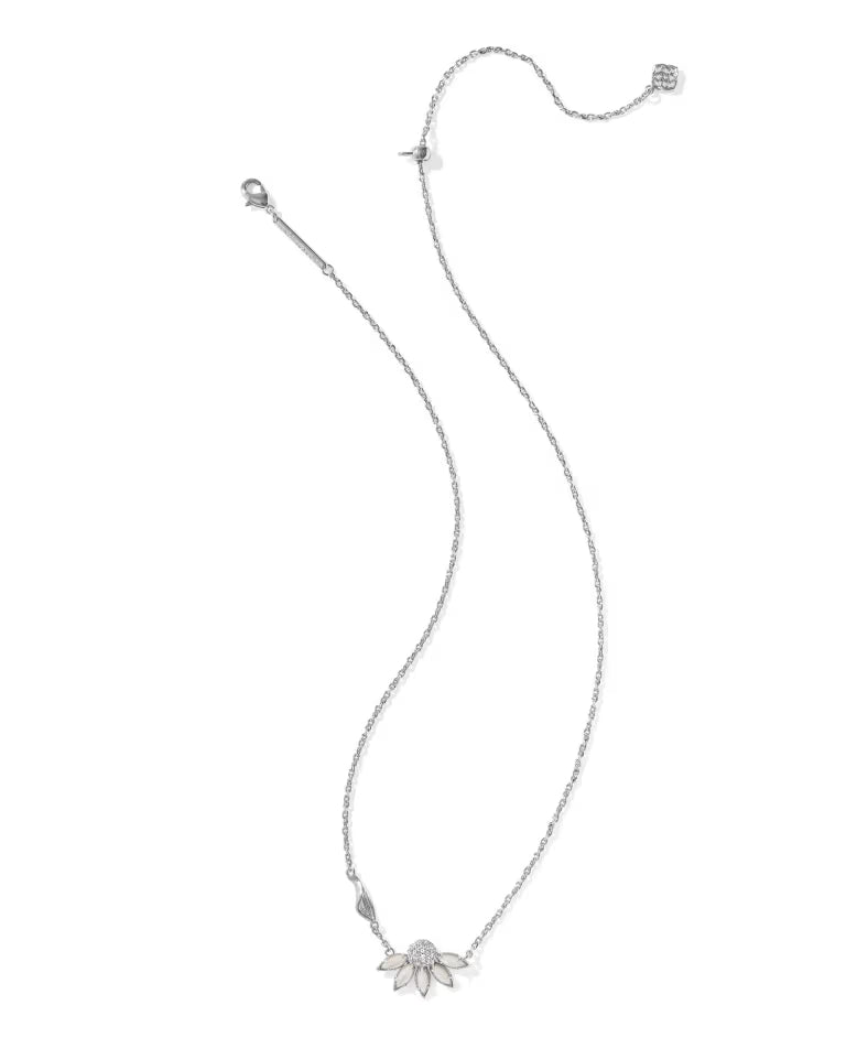 Anya Flower Silver Short Pendant Necklace in Ivory Mix