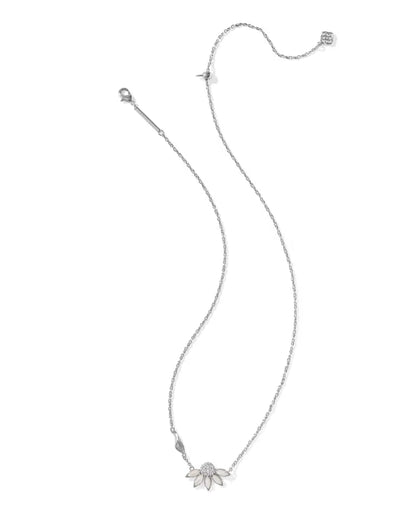 Anya Flower Silver Short Pendant Necklace in Ivory Mix
