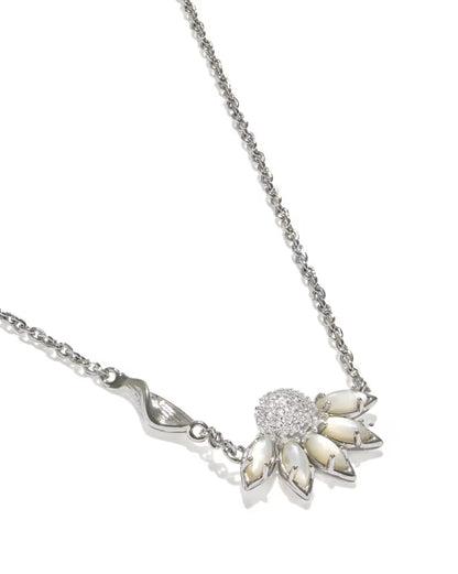 Anya Flower Silver Short Pendant Necklace in Ivory Mix