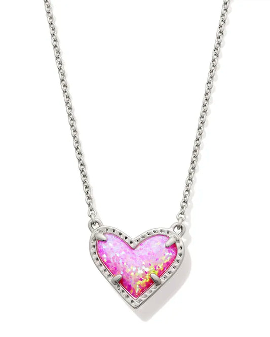 Ari Heart Silver Short Pendant Necklace in Bubblegum Pink