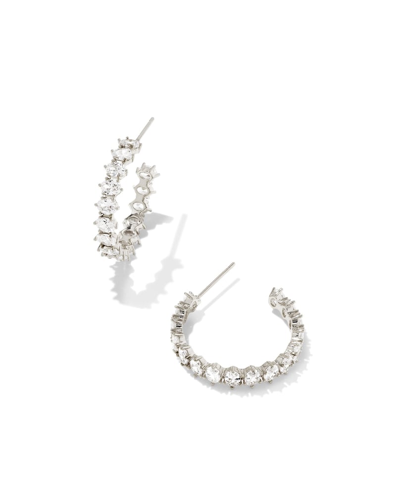 Cailin Silver Crystal Hoop Earrings in White Crystal