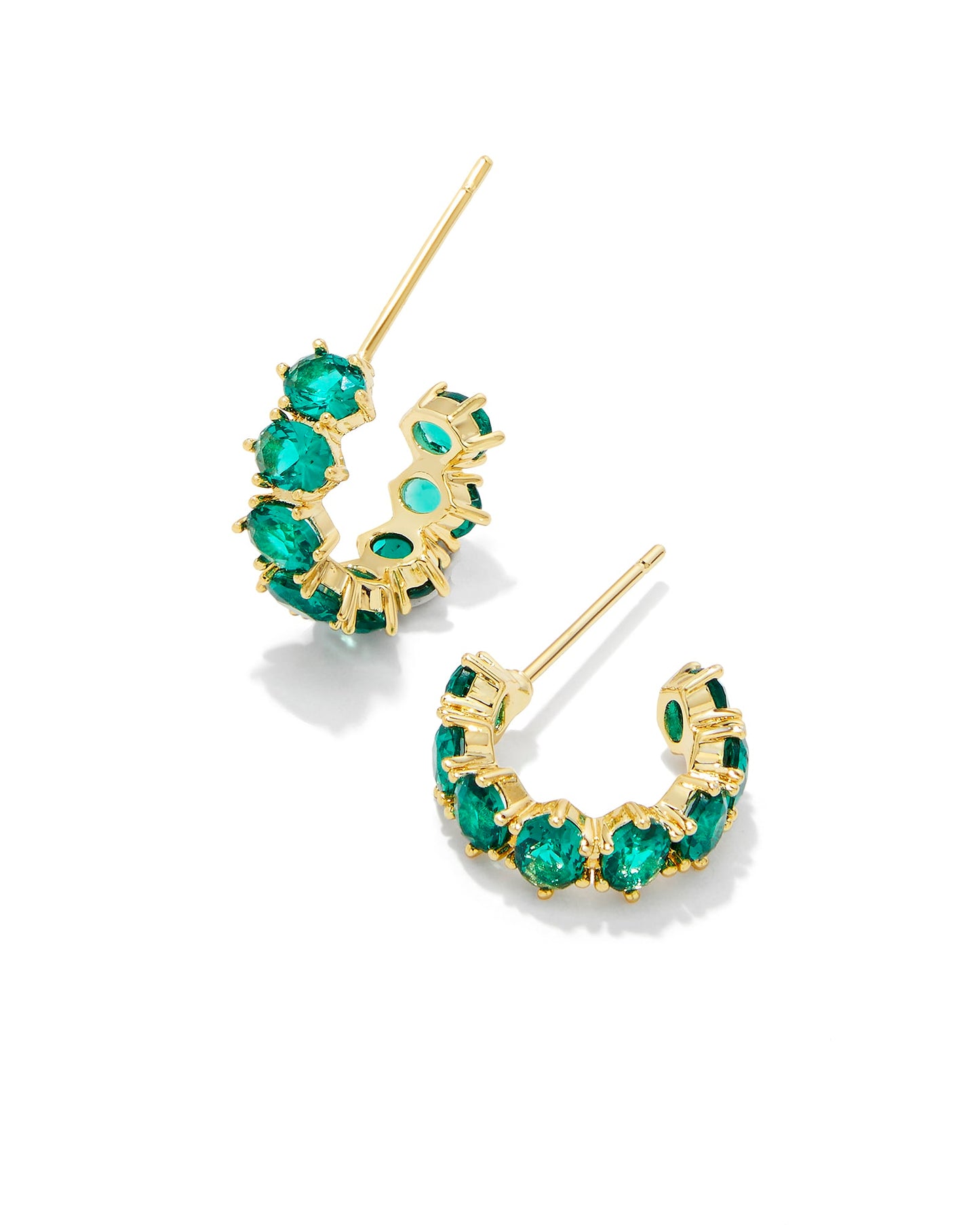 Cailin Gold Crystal Huggie Earrings in Green Crystal