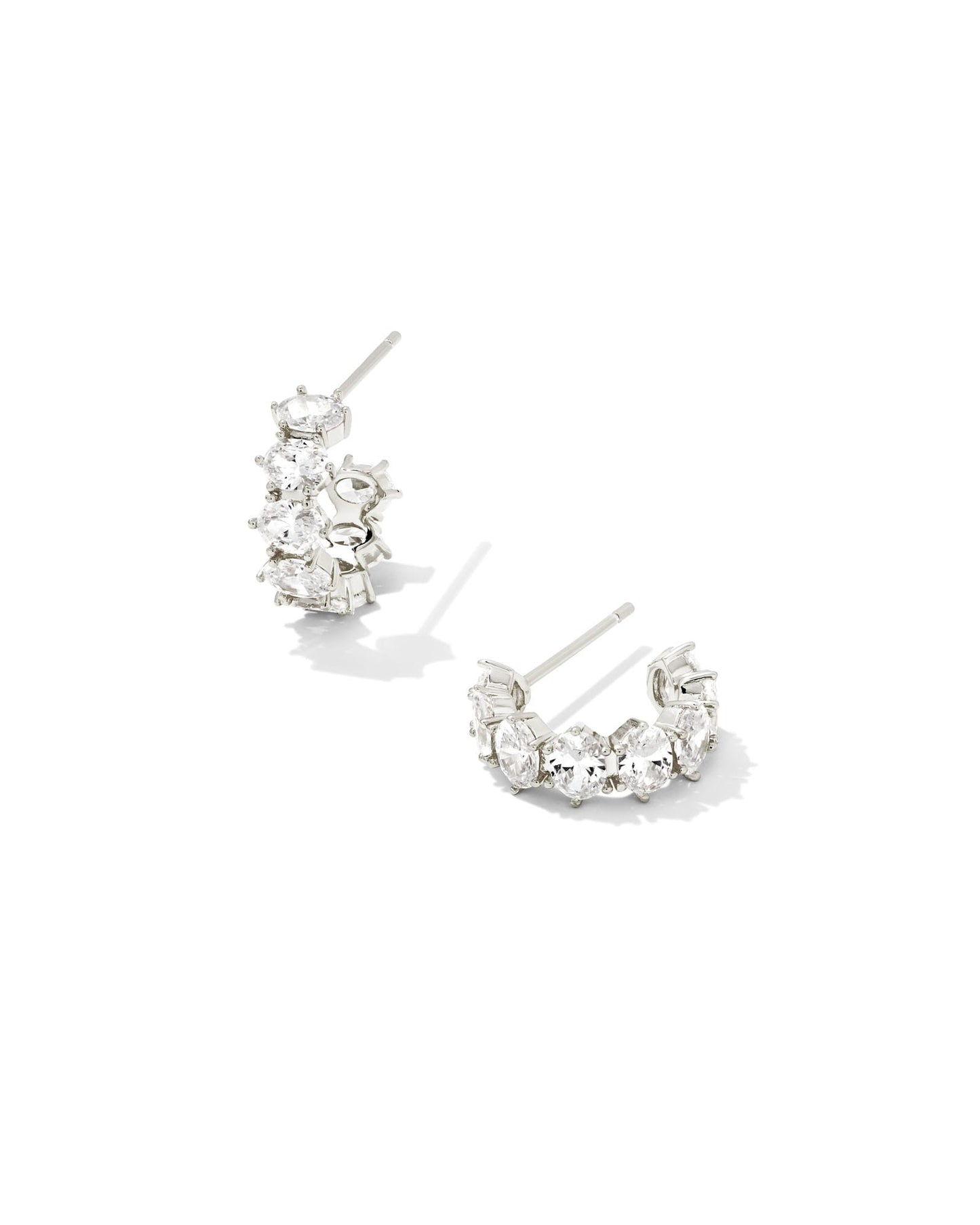 Cailin Silver Crystal Huggie Earrings in White Crystal