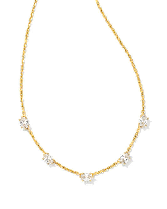 Cailin Gold Crystal Strand Necklace in White Crystal