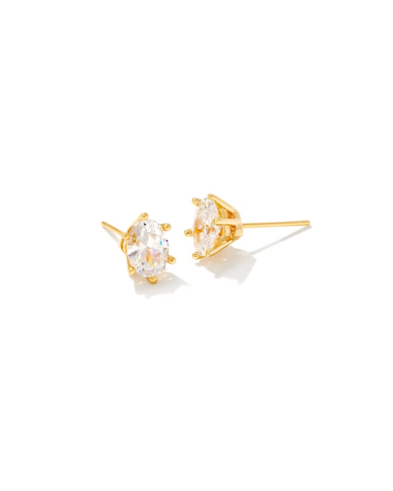 Cailin Gold Stud Earrings in White Crystal