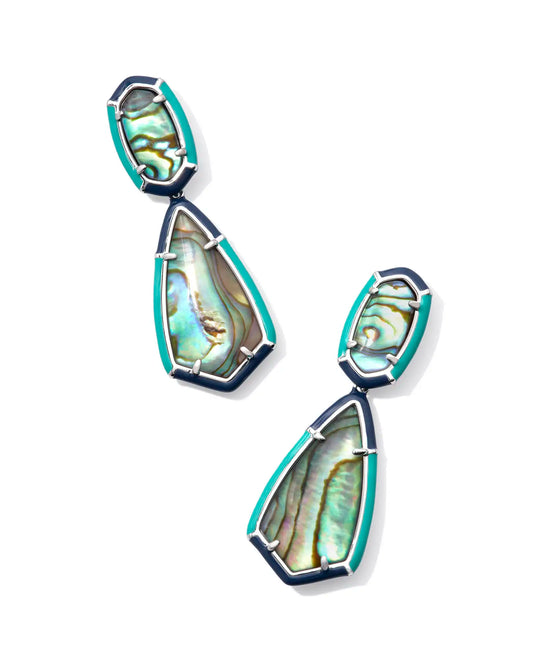 Camry Silver Enamel Frame Statement Earrings in Abalone