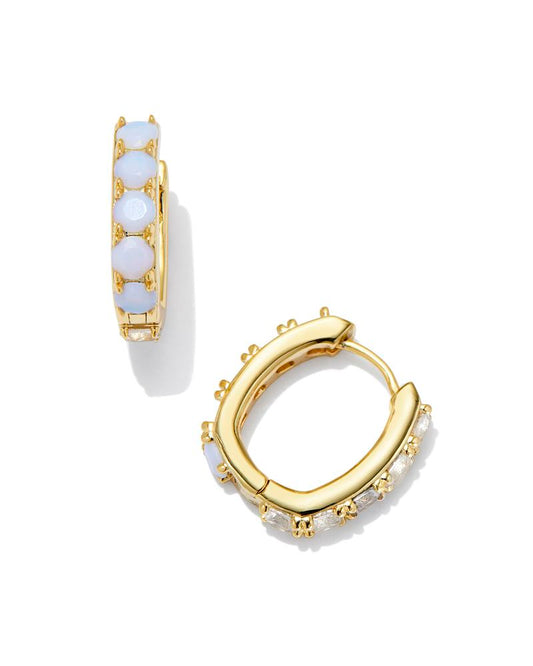 Chandler Gold Huggie Earrings in White Opalite Mix