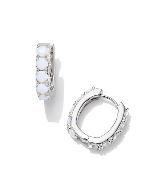 Chandler Silver Huggie Earrings in White Opalite Mix
