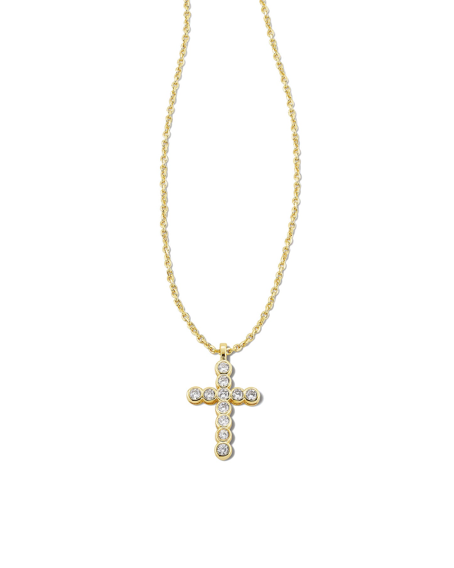 Cross Gold Pendant Necklace in White Crystal