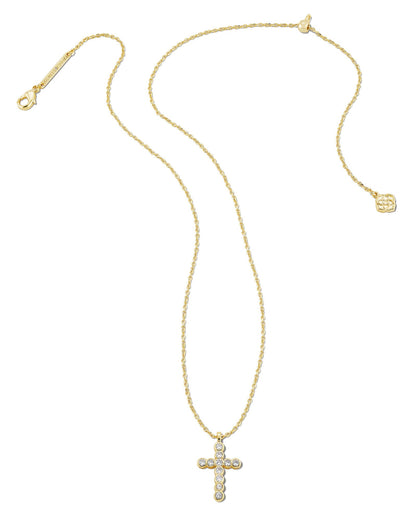Cross Gold Pendant Necklace in White Crystal