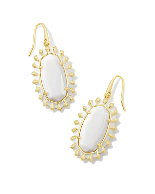 Dani Gold Color Burst Frame Drop Earrings in White Mother-of-Pearl