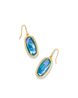 Dani Gold Ridge Frame Drop Earrings in Indigo Watercolor Illusion