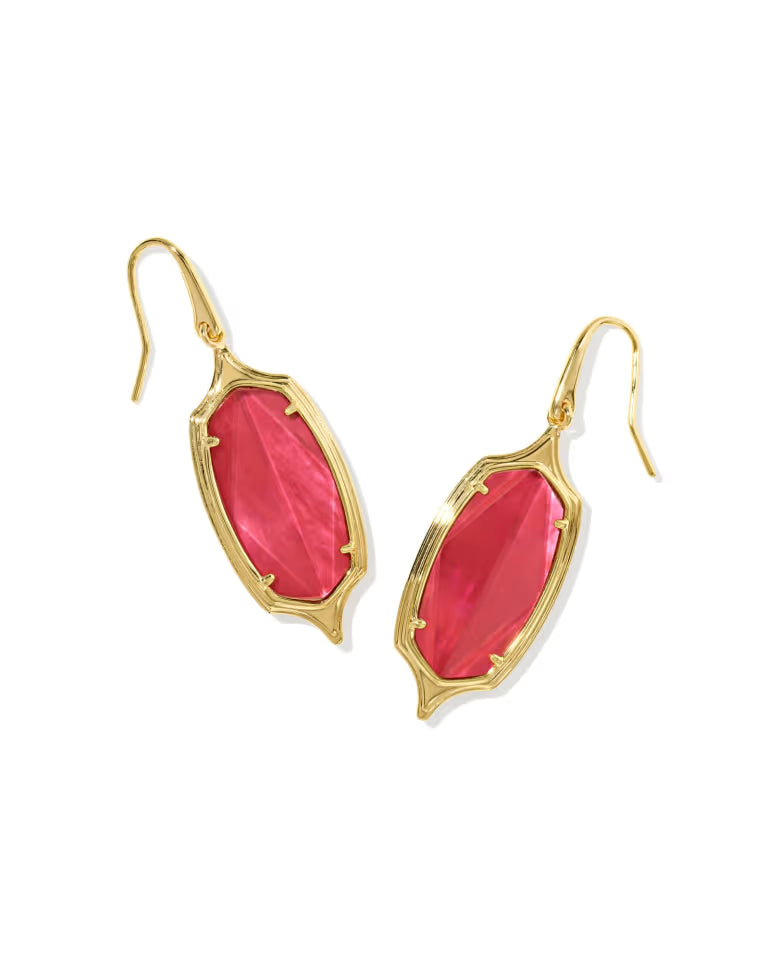 Dani Stepped Frame Gold Drop Earrings in Dark Pink Illusion