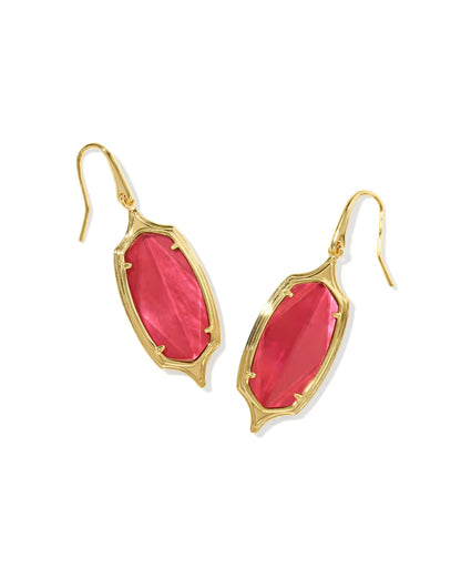 Dani Stepped Frame Gold Drop Earrings in Dark Pink Illusion