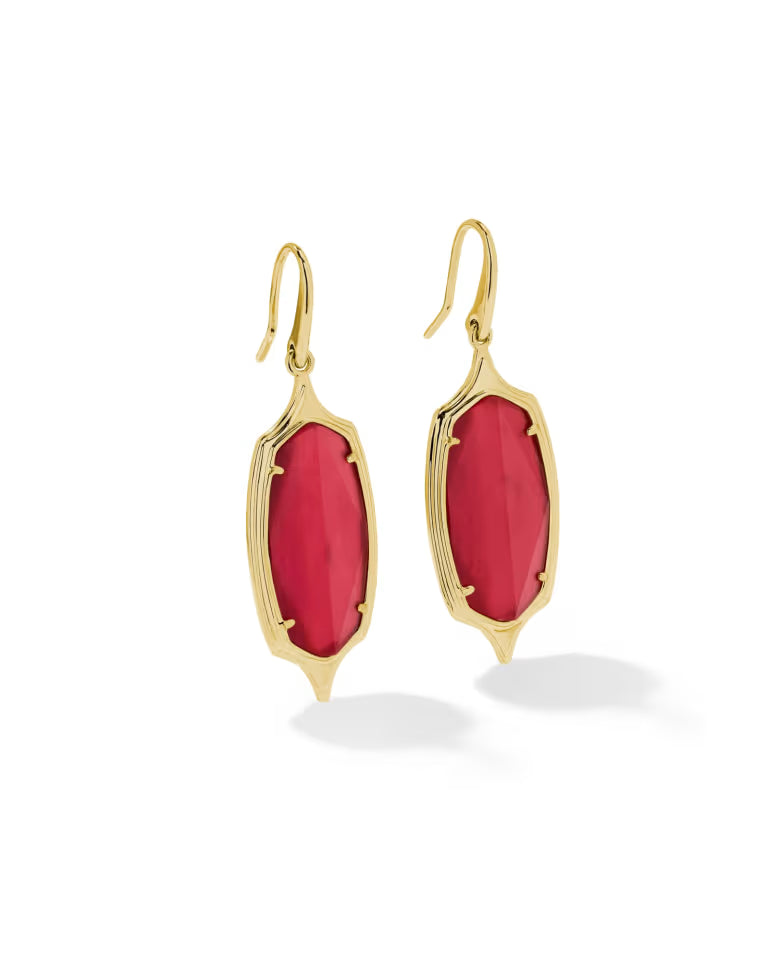 Dani Stepped Frame Gold Drop Earrings in Dark Pink Illusion
