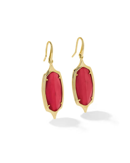 Dani Stepped Frame Gold Drop Earrings in Dark Pink Illusion