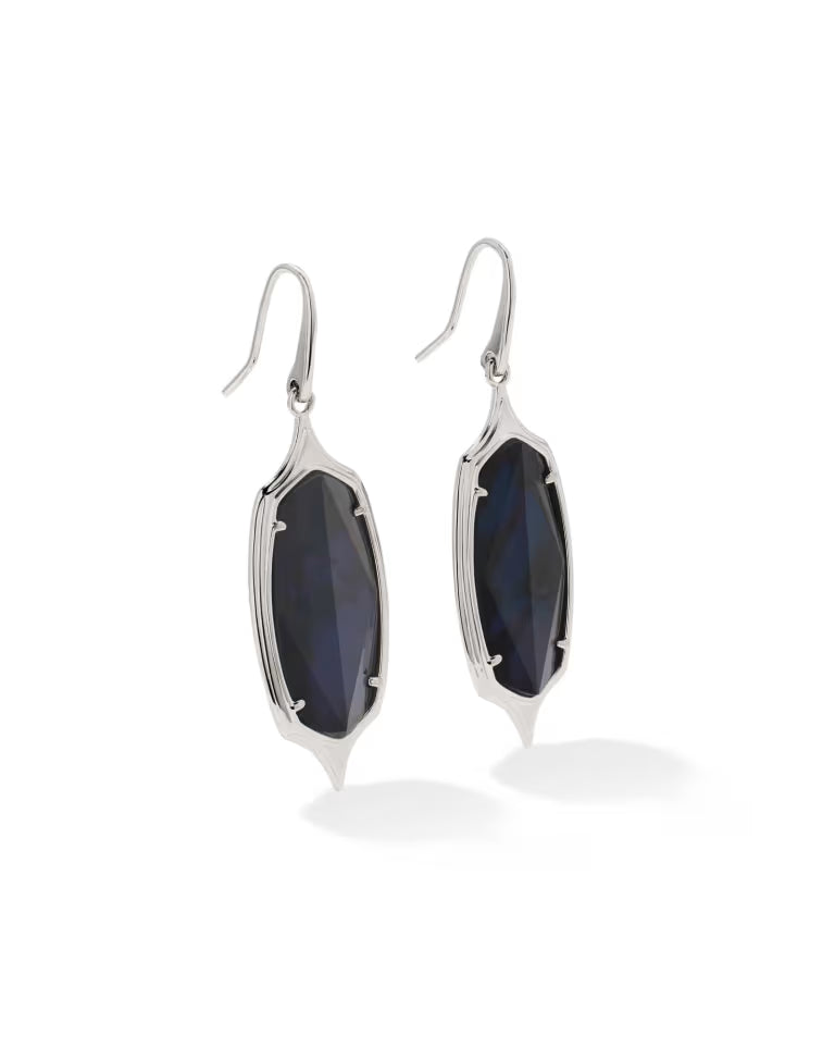 Dani Stepped Frame Silver Drop Earrings in Dark Indigo Illusion