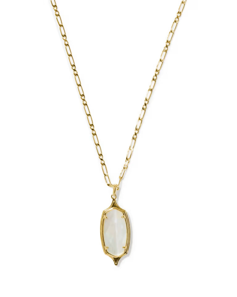 Dani Stepped Frame Gold Long Pendant Necklace in Ivory Mother-of-Pearl